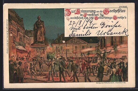 Postkarte zur Goethe-Feier in Frankfurt am Main vom 27. August 1899.